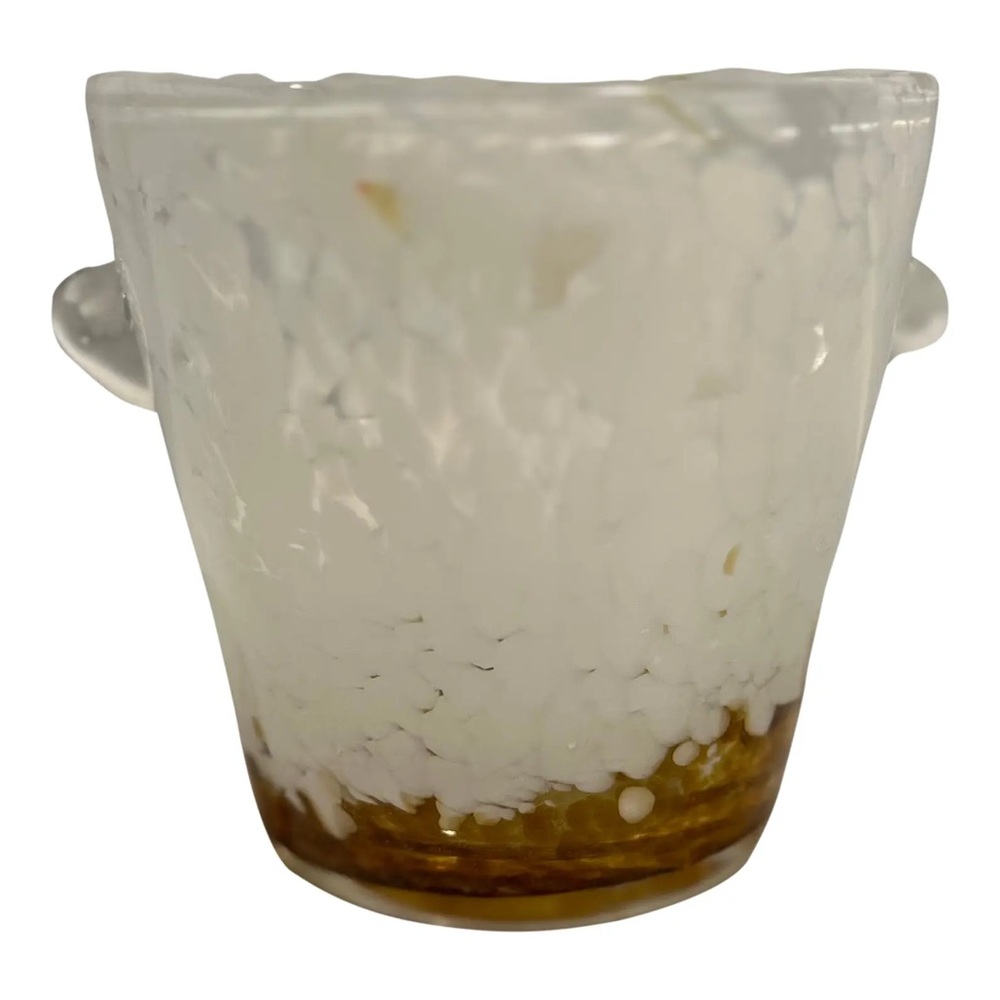 Venini Italian Ice Bucket by Venini Amber White Art Glass Italy
